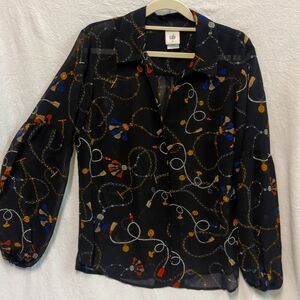 CABI Womens medium Black Victoria Equestrian Button Down Sheer Blouse
